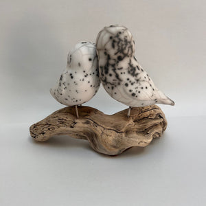 Frederique Delcourt Couple de chouettes Raku nu c