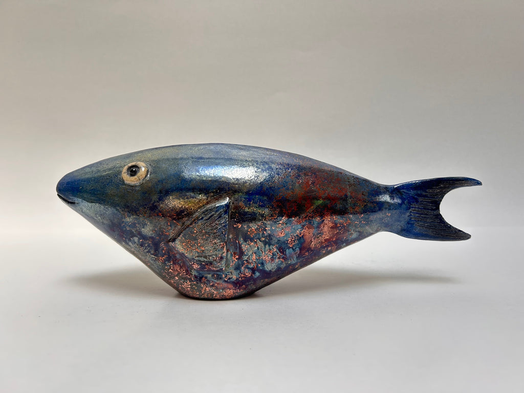 Frederique Delcourt Poisson perroquet bleu et rouge