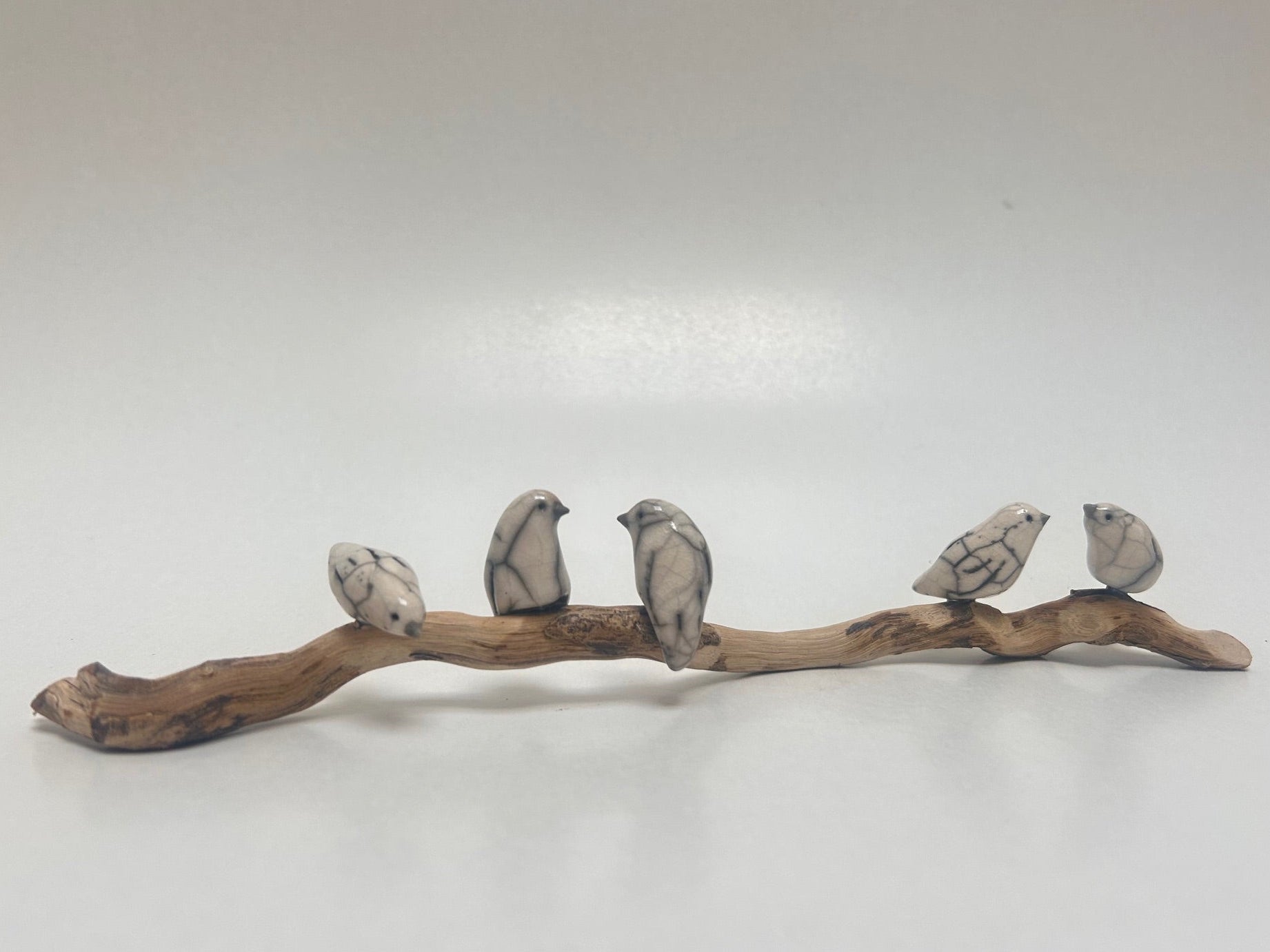 Frederique Delcourt cinq petits oiseaux sur bois flotté a