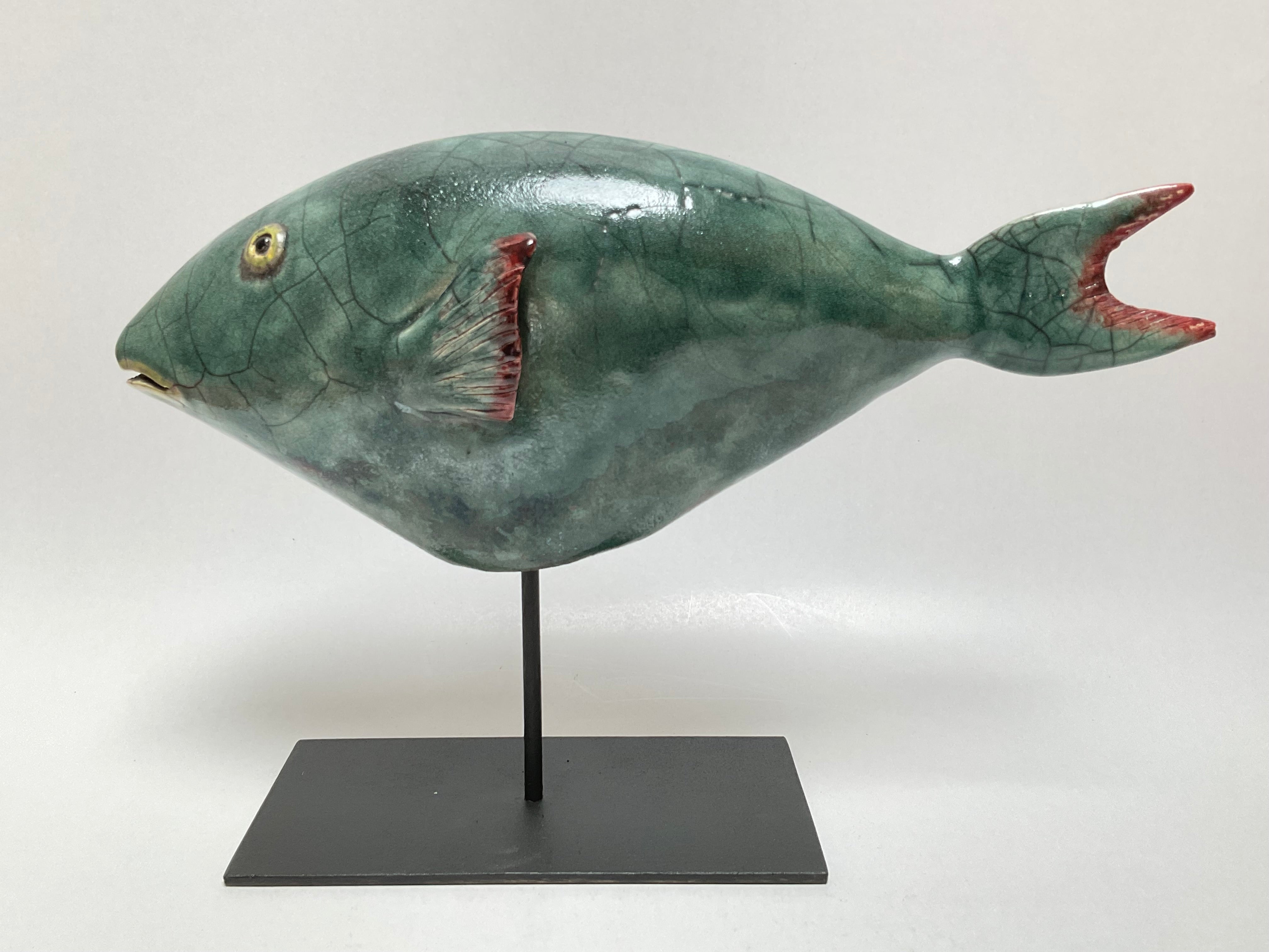 Frédérique Delcourt Poisson perroquet vert et rouge